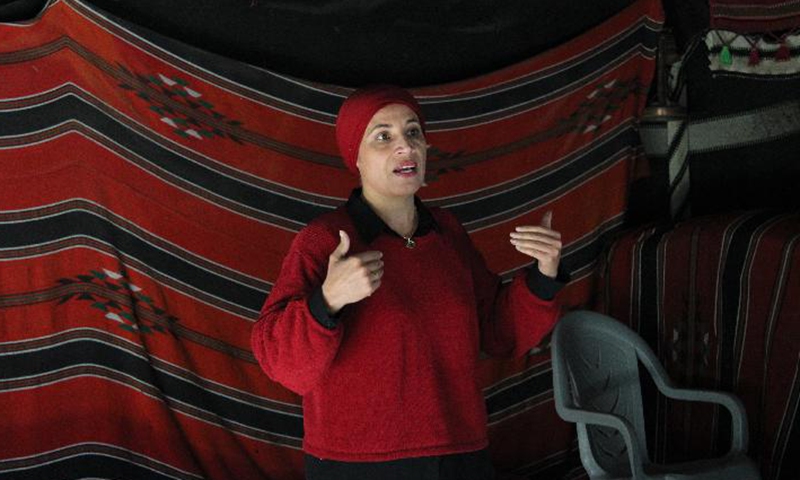 Amal Elsana-Alh'jooj gives a speech in the visitor center in Lakiya, Israel on Feb. 27, 2022.Photo:Xinhua