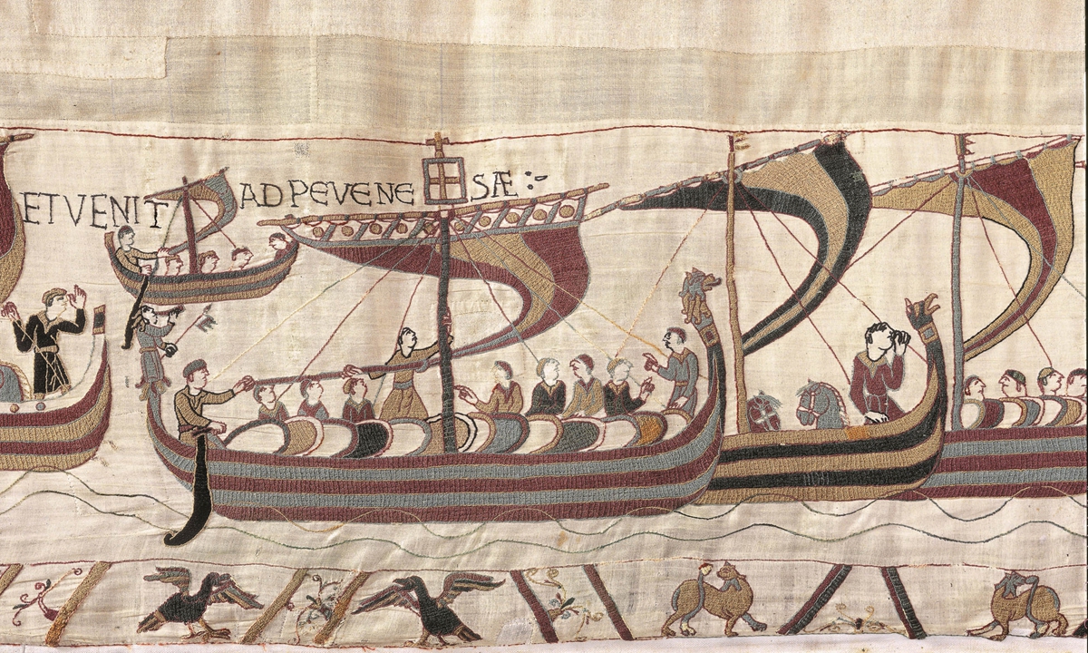 The Bayeux Tapestry. Scene 38: William and His Fleet Cross the Channel, ca 1070. Found in the Collection of Musée de la Tapisserie de Bayeux.Photo: IC