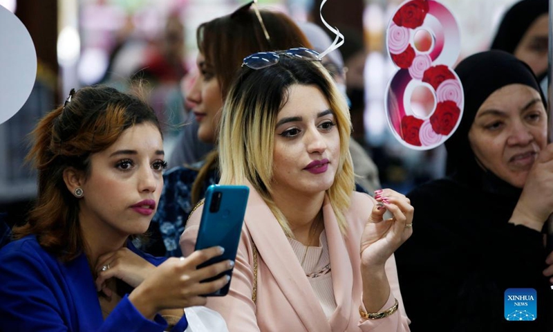 People visit the 18th edition of the international women's fair in Algiers, Algeria, on March 7, 2022. On the occasion of International Women's Day, the fair is held from March 3 to March 8.(Photo: Xinhua)