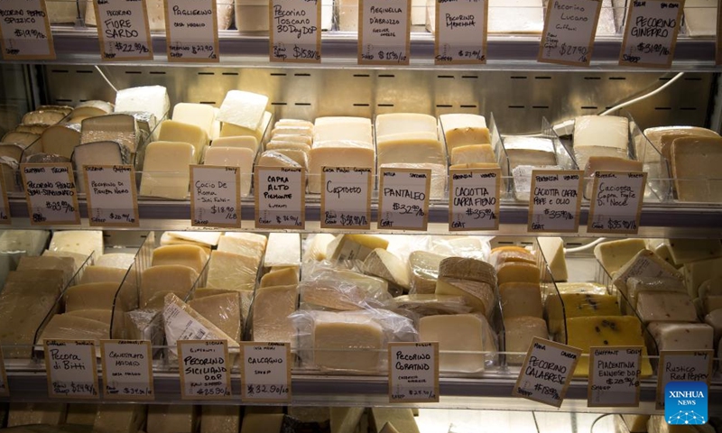 Cheese is displayed at Eataly NYC Downtown in New York, the United States, on March 10, 2022. US consumer inflation in February continued to rise at the fastest annual pace in 40 years, the US Labor Department reported on Thursday.
