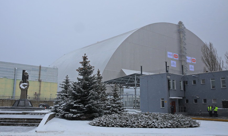 Photo taken on Nov. 29, 2016 shows the new protective cover over the destroyed Chernobyl nuclear reactor No.4 at Chernobyl nuclear power plant, 110 kilometers north of the Ukrainian capital of Kiev.Photo:Xinhua