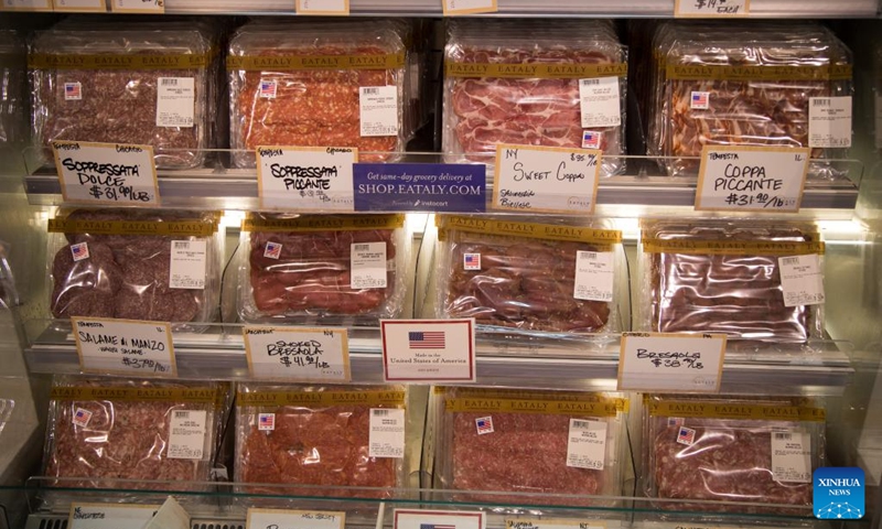 Sliced meats are displayed at Eataly NYC Downtown in New York, the United States, on March 10, 2022. US consumer inflation in February continued to rise at the fastest annual pace in 40 years, the US Labor Department reported on Thursday.