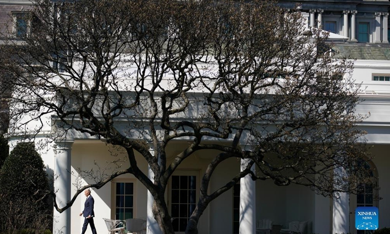 US President Joe Biden walks on the South Lawn to board Marine One at the White House in Washington, DC March 11, 2022. The US government will revoke Russia's most-favored nation trade status amid the Ukraine crisis, the White House said Friday, noting that it will work with Group of Seven (G7) countries and the European Union to roll out new sanctions.Photo:Xinhua