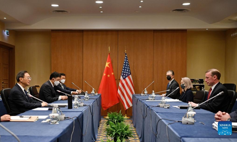 Yang Jiechi (1st L), a member of the Political Bureau of the Communist Party of China (CPC) Central Committee and director of the Office of the Foreign Affairs Commission of the CPC Central Committee, meets with U.S. National Security Advisor Jake Sullivan (1st R) in Rome, Italy, March 14, 2022.Photo: Xinhua
