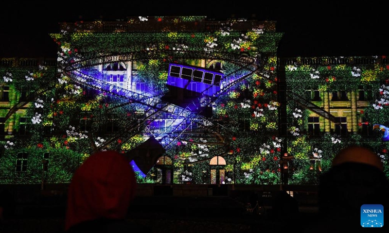 Photo taken on March 16, 2022 shows Mimara Museum illuminated during the Festival of Lights in Zagreb, Croatia.Photo:Xinhua