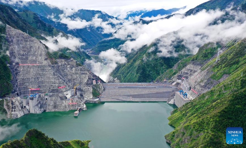 Aerial photo taken on Aug. 14, 2021 shows Lianghekou hydropower plant on the Yalong River in Tibetan Autonomous Prefecture of Garze, southwest China's Sichuan Province.Photo:Xinhua