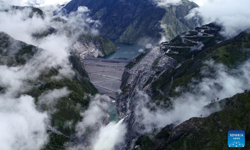 Aerial photo taken on Aug. 14, 2021 shows Lianghekou hydropower plant on the Yalong River in Tibetan Autonomous Prefecture of Garze, southwest China's Sichuan Province.Photo:Xinhua