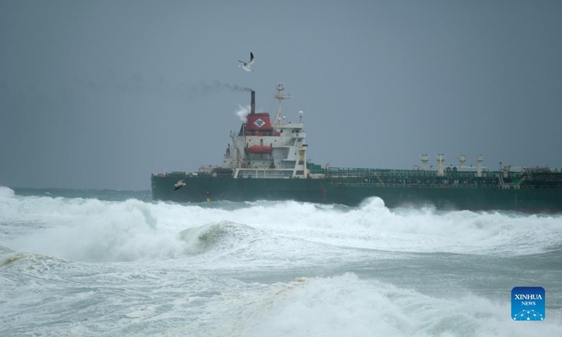 Photo taken on March 19, 2022 shows a chemical tanker off the Bahar ic-Caghaq coast, Naxxar, Malta.Photo:Xinhua