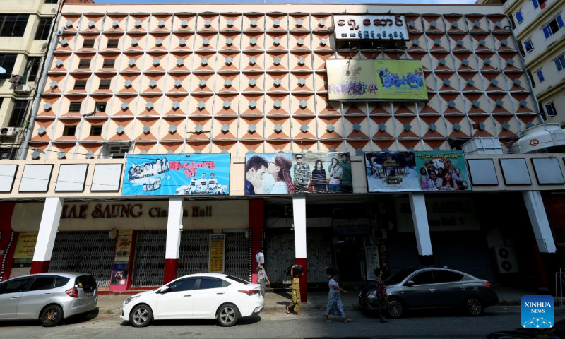 Photo taken on March 24, 2022 shows the shuttered Shae Saung Cinema in downtown Yangon, Myanmar. Myanmar's Ministry of Information has announced to reopen about 60 movie theaters in the country starting on April 17, in accordance with Health Ministry's COVID-19 prevention and control measures. (Xinhua/U Aung)