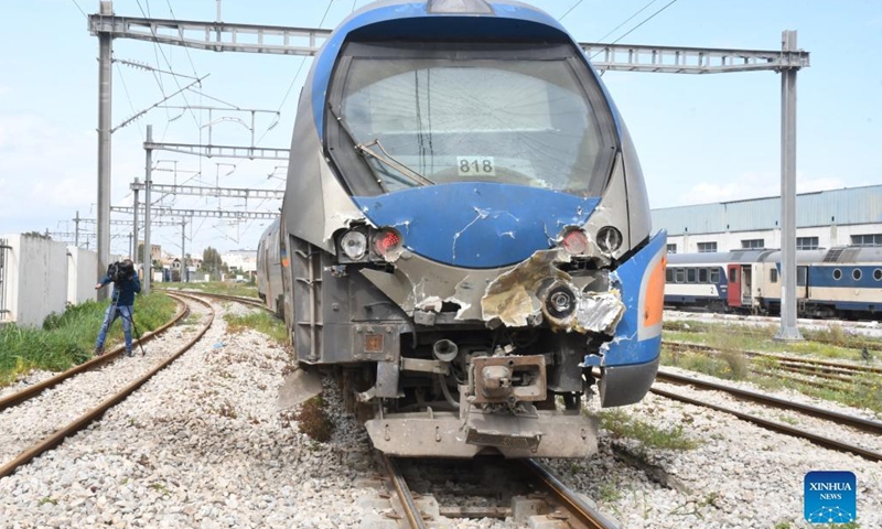Photo taken on March 21, 2022 shows the site of the train collision in the south of Tunis, Tunisia. At least 72 people were injured when two trains collided on Monday morning in the south of Tunisia's capital Tunis, according to an official from Civil Defense Department.(Photo: Xinhua)