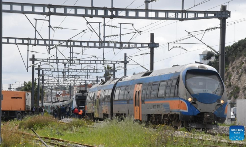 Photo taken on March 21, 2022 shows the site of the train collision in the south of Tunis, Tunisia. At least 72 people were injured when two trains collided on Monday morning in the south of Tunisia's capital Tunis, according to an official from Civil Defense Department.(Photo: Xinhua)