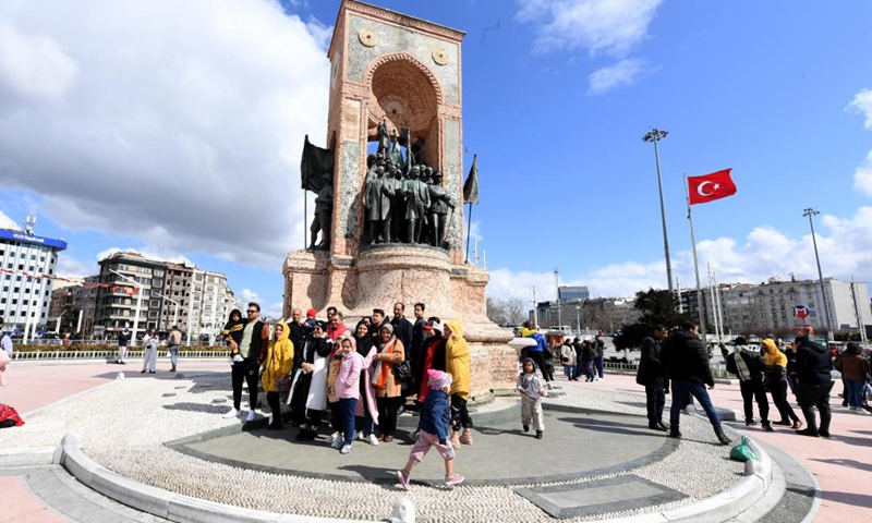 People visit Taksim Square in Istanbul, Turkey, March 21, 2022.(Photo: Xinhua)