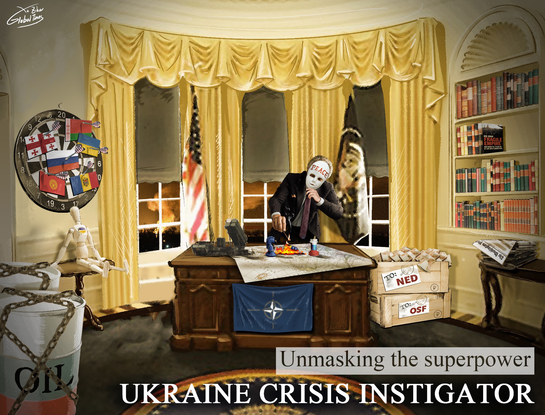 Unmasking the superpower: Where the Ukraine crisis started Cartoon: Xu Zihe/GT