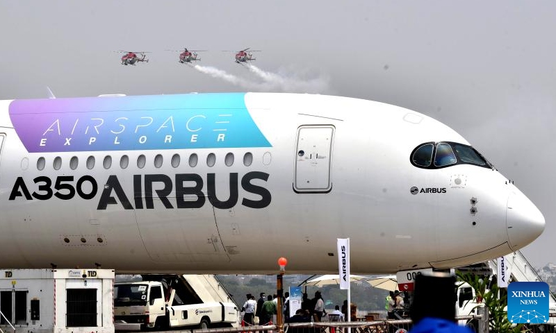 Photo taken on March 24, 2022 shows a view of the aviation show Wings India 2022 on its first day at Begumpet Airport in Hyderabad, capital of India's Telangana state.Photo:Xinhua