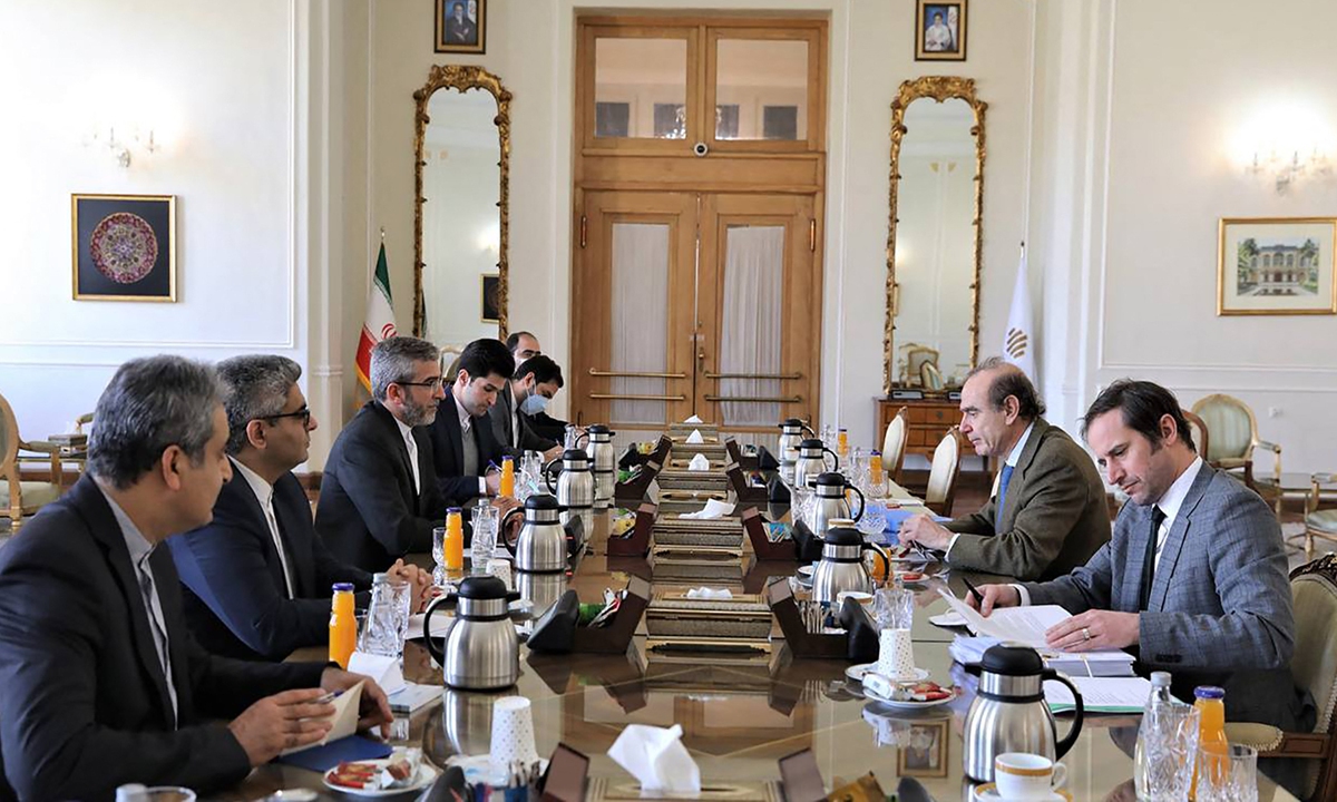 This handout picture provided by the Iranian foreign ministry on January 27, 2022, shows Iran's deputy foreign minister and chief nuclear negotiator Ali Bagheri Kani (L) meeting with Deputy Secretary General and Political Director of the European External Action Service (EEAS) Enrique Mora (2nd R), in the capital Tehran. US Special Envoy for Iran Robert Malley said on Sunday he was not confident that a nuclear deal between world powers and Iran was imminent.Photo:AFP