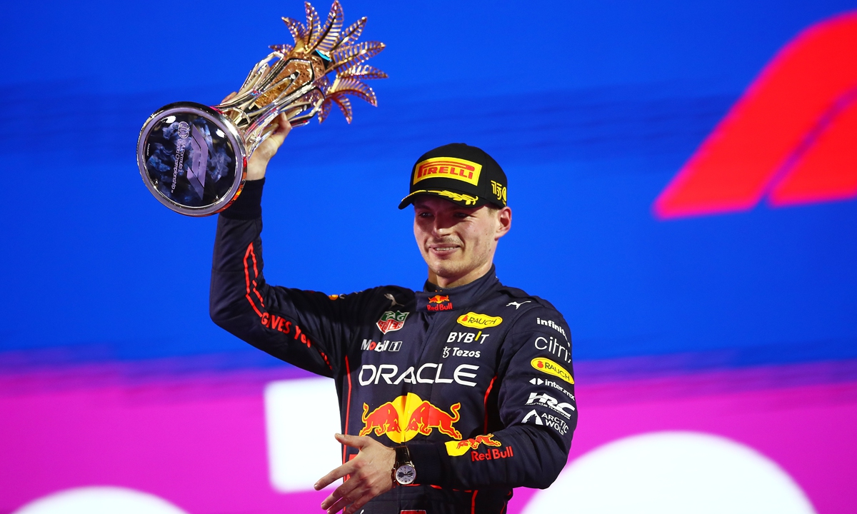 Max Verstappen celebrates his victory in the F1 Grand Prix of Saudi Arabia on March 27, 2022. Photo: VCG