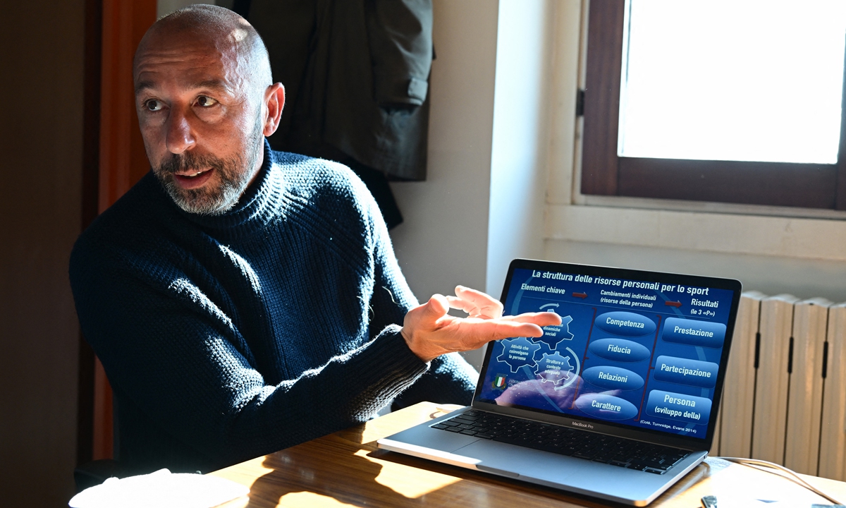 The technical director of the Italian Rugby Federation, Daniele Pacini, is pictured during an interview on March 22, 2022. Photo: AFP