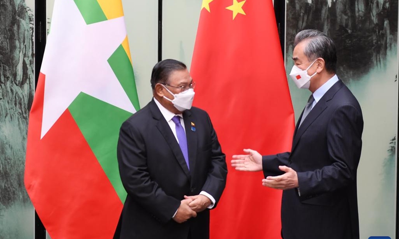 Chinese State Councilor and Foreign Minister Wang Yi meets with Myanmar's Foreign Minister U Wunna Maung Lwin in Tunxi, east China's Anhui Province, April 1, 2022.Photo:Xinhua