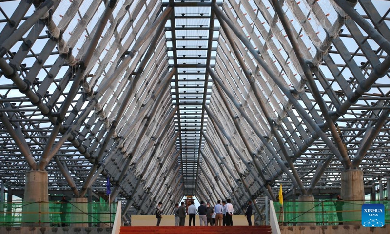Photo taken on April 3, 2022 shows the steel structure of Chinese-invested Siem Reap Angkor International Airport in Sotr Nikum district, about 40 km from the UNESCO listed Angkor Archaeological Park and 50 km from Siem Reap provincial town, Cambodia.Photo:Xinhua