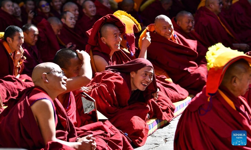 Monks attend the award ceremony of the degree of Geshe Lharampa held in the Jokhang Temple in Lhasa, capital of southwest China's Tibet Autonomous Region, April 2, 2022.Photo:Xinhua