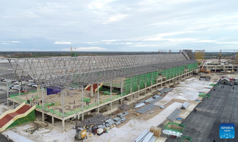 Aerial photo taken on April 3, 2022 shows the construction site of Chinese-invested Siem Reap Angkor International Airport in Sotr Nikum district, about 40 km from the UNESCO listed Angkor Archaeological Park and 50 km from Siem Reap provincial town, Cambodia.Photo:Xinhua