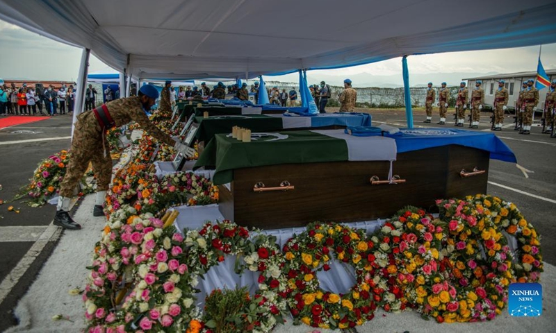 Peacekeepers attend a memorial service in Goma, the Democratic Republic of the Congo (DRC), on April 2, 2022.Photo:Xinhua