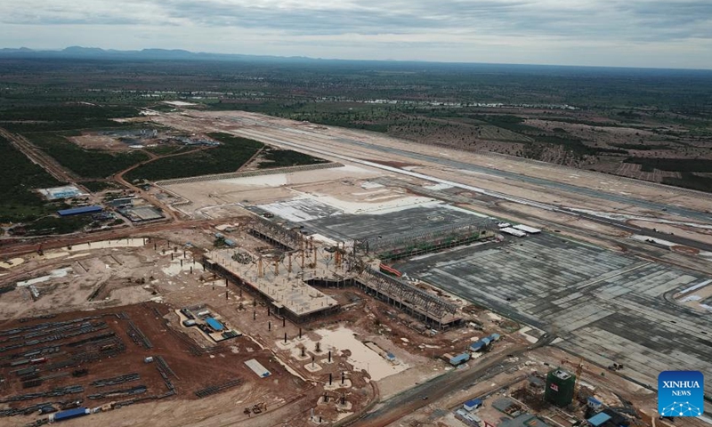 Aerial photo taken on April 3, 2022 shows the construction site of Chinese-invested Siem Reap Angkor International Airport in Sotr Nikum district, about 40 km from the UNESCO listed Angkor Archaeological Park and 50 km from Siem Reap provincial town, Cambodia.Photo:Xinhua