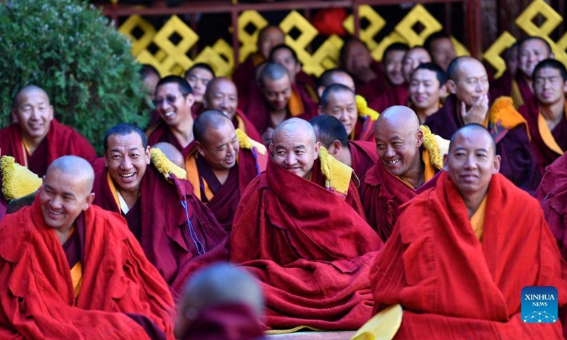 Monks attend the award ceremony of the degree of Geshe Lharampa held in the Jokhang Temple in Lhasa, capital of southwest China's Tibet Autonomous Region, April 2, 2022.Photo:Xinhua