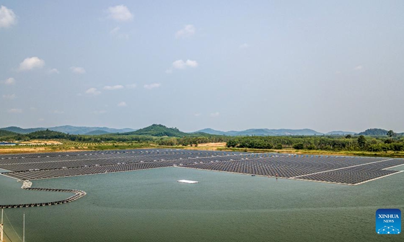 Aerial photo taken on April 11, 2022 shows the solar floating project in Rayong, Thailand. The solar floating project in Rayong province was constructed by Banpu Company of Thailand with support of Chinese technology company Huawei.(Photo: Xinhua)