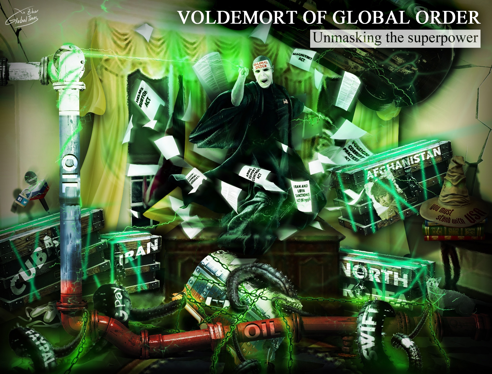 Unmasking The Superpower: ‘Voldemort’ of global order. Illustration: Xu Zihe/GT