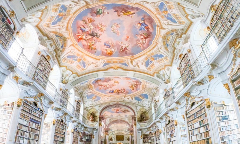 Photo taken on April 13, 2022 shows a view of the library of Admont Abbey in Admont, Austria. (Photo: Xinhua)