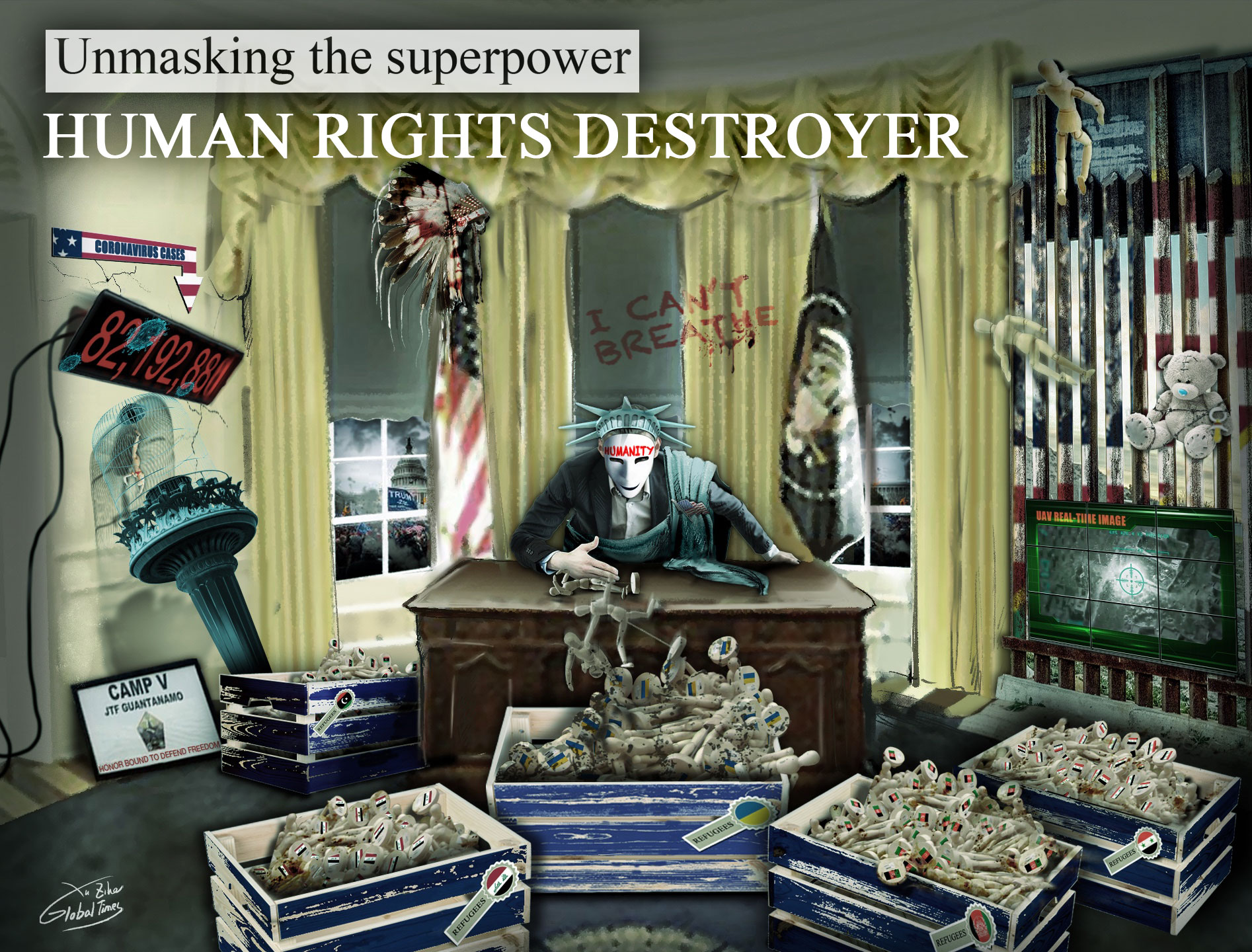 Unmasking the superpower: Human rights destroyer Illustration: Xu Zihe/GT