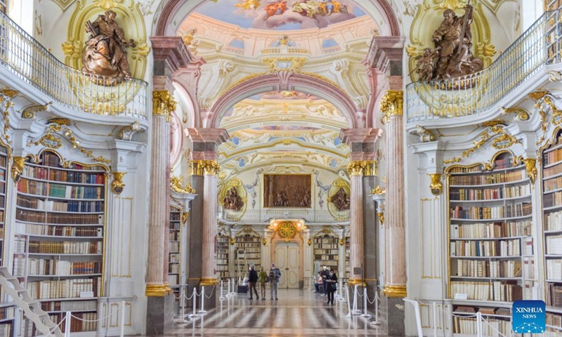 Photo taken on April 13, 2022 shows a view of the library of Admont Abbey in Admont, Austria. (Photo: Xinhua)