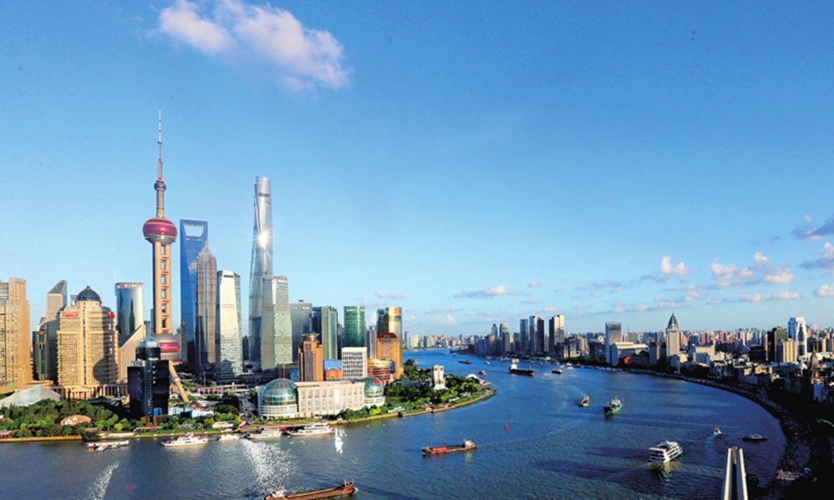 File photo shows a view of the Lujiazui area in Shanghai.Photo:Xinhua