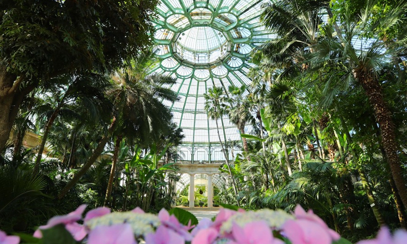 Photo taken on April 16, 2022 shows a view of the Royal Greenhouses in Royal Domain in Laeken of Brussels, Belgium.Photo:Xinhua