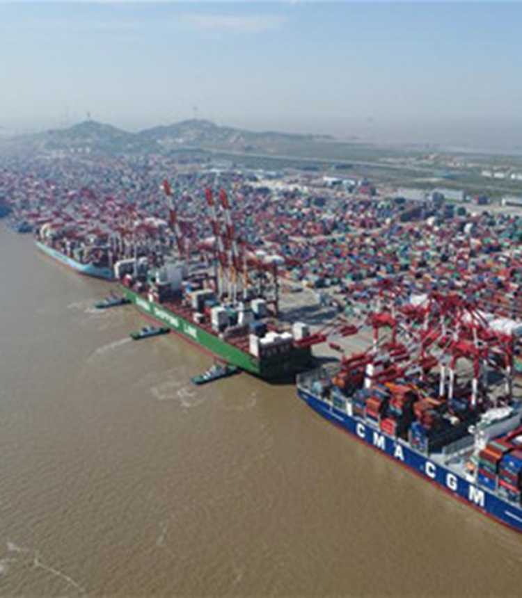 Aerial photo taken on April 23, 2017 shows a container wharf of Yangshan Port in Shanghai, east China. Yangshan Port is China's first port built on islands. Shanghai, one of the most important cities in east China, has contrainer trade with more than 500 ports of 214 countries and regions. In 2016, Shanghai port has kept standing at No. 1 in container throughput in the world for seven years in a row. (Xinhua/Ding Ting)
