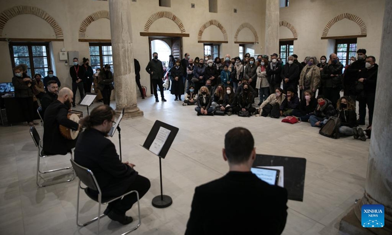 Musicians perform in the Fethiye Mosque during the first Sacred Music Festival in Athens, Greece, on April 19, 2022. The first Sacred Music Festival takes place at 17 landmarks in Athens from April 18 to April 20.(Photo: Xinhua)