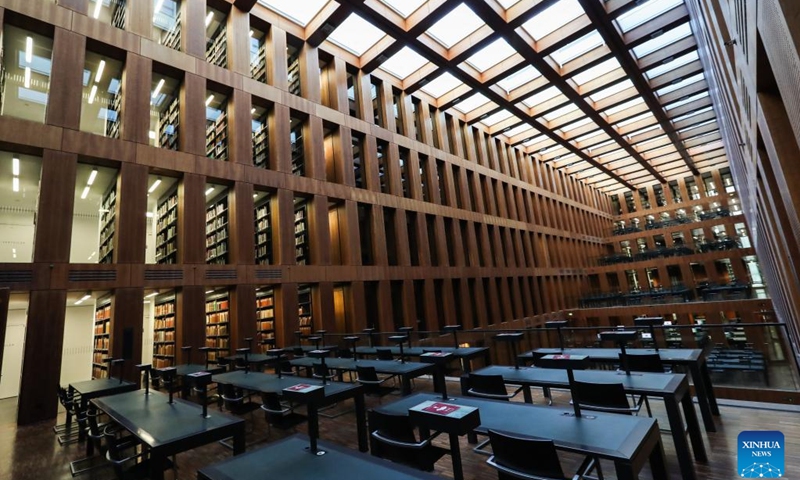 Photo taken on April 19, 2022 shows a view of the Jacob and Wilhelm Grimm Center in Berlin, capital of Germany. The Jacob and Wilhelm Grimm Center is an open-shelving library in Berlin.(Photo: Xinhua)