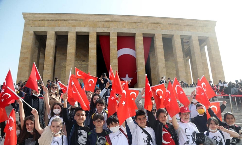 People visit Anitkabir, the mausoleum of the founder of Turkish Republic Mustafa Kemal Ataturk, to celebrate the National Sovereignty and Children's Day in Ankara, Turkey, April 23, 2022.Photo:Xinhua