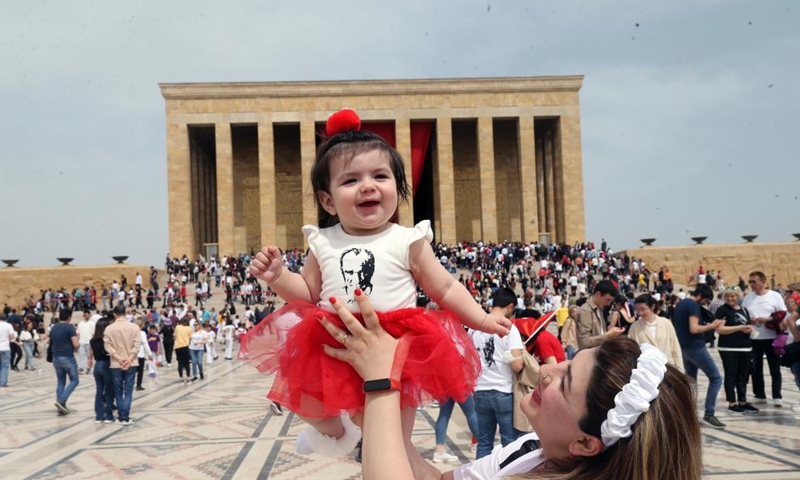 People visit Anitkabir, the mausoleum of the founder of Turkish Republic Mustafa Kemal Ataturk, to celebrate the National Sovereignty and Children's Day in Ankara, Turkey, April 23, 2022.Photo:Xinhua