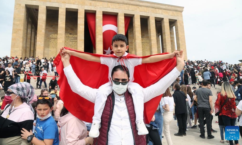 People visit Anitkabir, the mausoleum of the founder of Turkish Republic Mustafa Kemal Ataturk, to celebrate the National Sovereignty and Children's Day in Ankara, Turkey, April 23, 2022.Photo:Xinhua