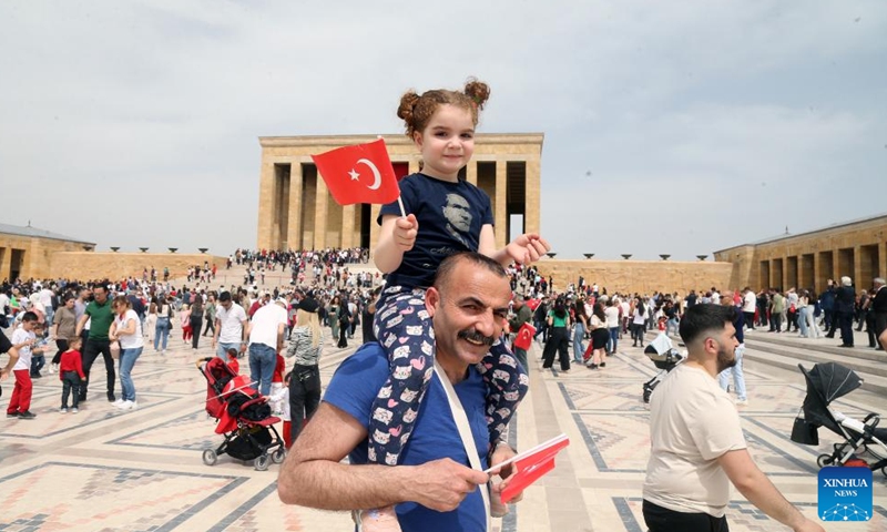 People visit Anitkabir, the mausoleum of the founder of Turkish Republic Mustafa Kemal Ataturk, to celebrate the National Sovereignty and Children's Day in Ankara, Turkey, April 23, 2022.Photo:Xinhua