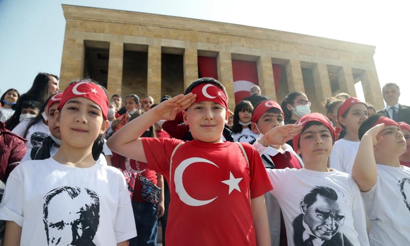 People visit Anitkabir, the mausoleum of the founder of Turkish Republic Mustafa Kemal Ataturk, to celebrate the National Sovereignty and Children's Day in Ankara, Turkey, April 23, 2022.Photo:Xinhua