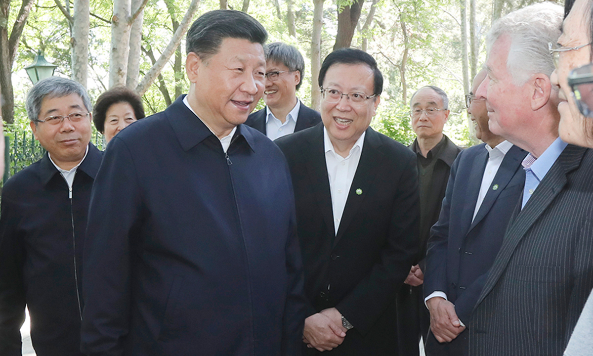 President Xi Jinping visits some senior professionals and representatives of young and middle-aged faculty members of Peking University (PKU) at PKU campus in Beijing on May 2, 2018. Photo: Xinhua
