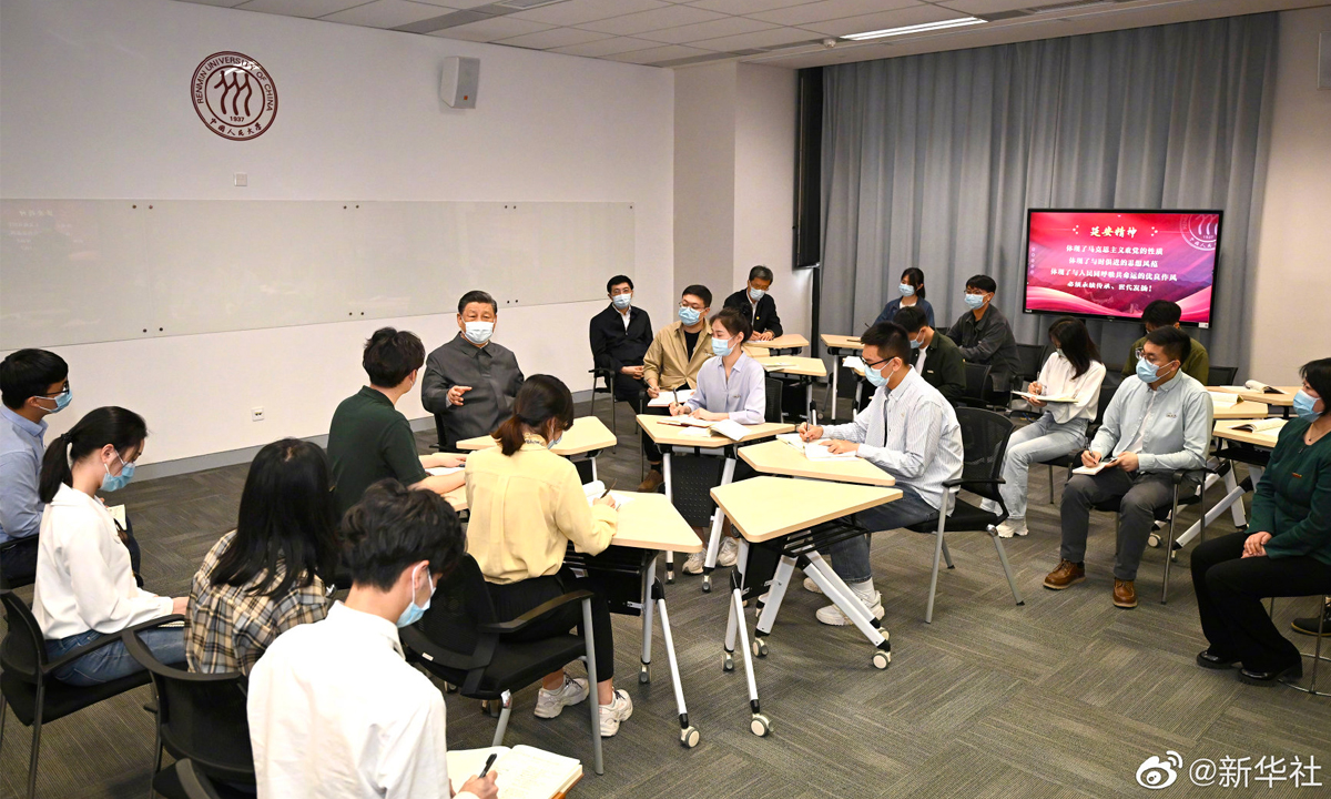 President Xi Jinping visits Renmin University of China in Beijing on April 25, 2022, ahead of China's Youth Day which falls on May 4. Photo: Xinhua