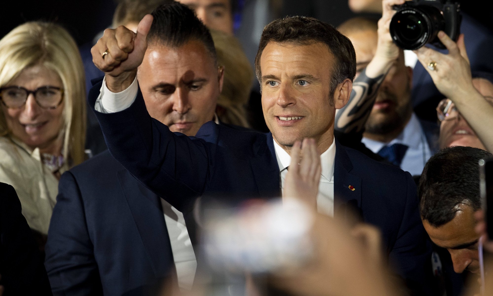French President Emmanuel Macron delivers his victory speech in Paris, France, on April 24, 2022. Photo: VCG
