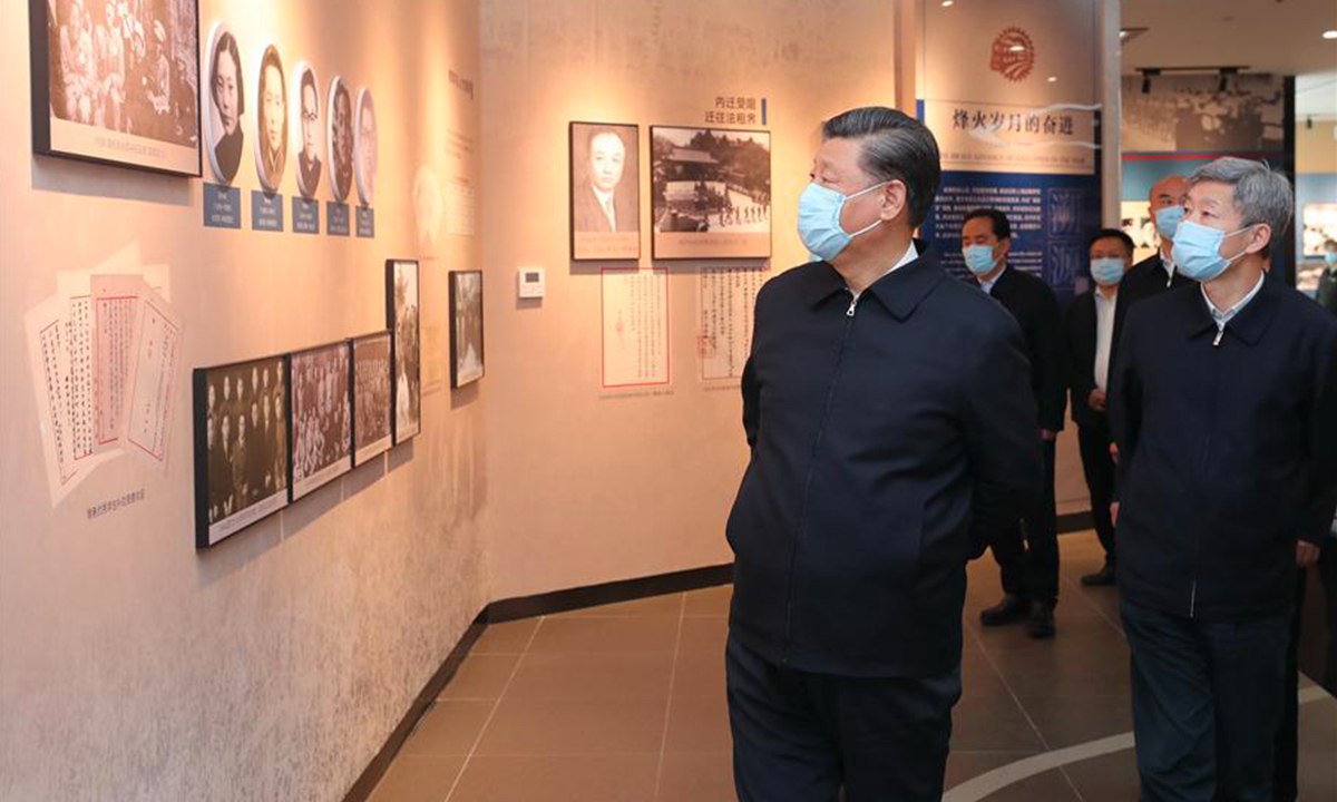 President Xi Jinping visits Xi'an Jiaotong University in Xi'an, capital of Northwest China's Shaanxi Province, on April 22, 2020. Xi inspected Xi'an during his trip to Shaanxi on April 22. Photo: Xinhua