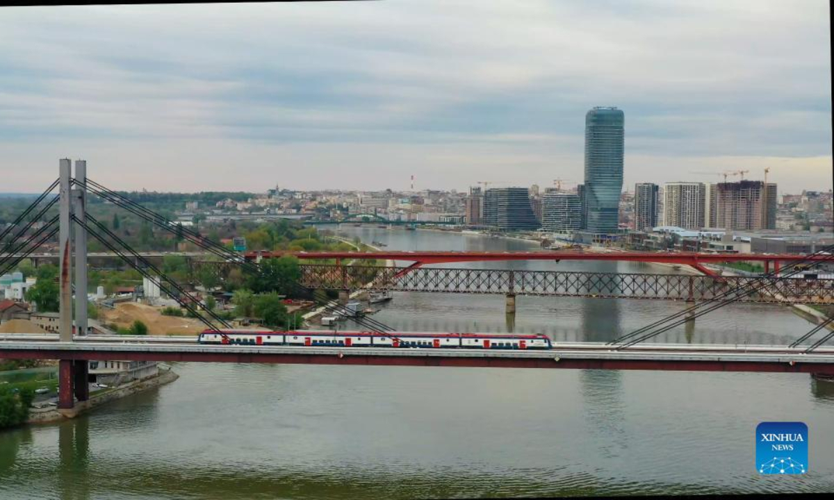 Aerial photo taken on April 23, 2022 shows the Belgrade-Novi Sad section of the Belgrade-Budapest railway in Belgrade, Serbia.Photo:Xinhua