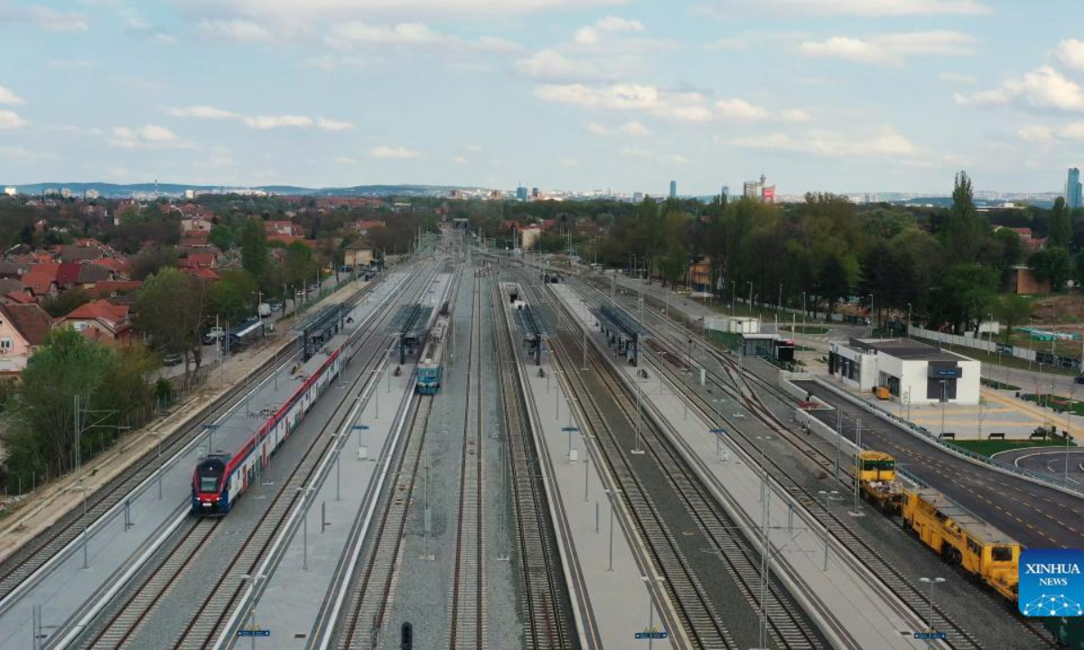 Aerial photo taken on April 23, 2022 shows the Belgrade-Novi Sad section of the Belgrade-Budapest railway in Belgrade, Serbia.Photo:Xinhua