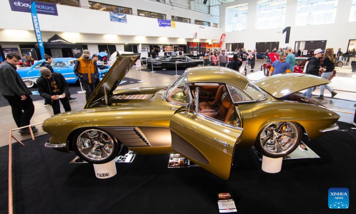 People view a custom Corvette vehicle at the 2022 Toronto Motorama Custom Car & Motorsports Expo in Mississauga, the Greater Toronto Area, Canada, April 29, 2022.Photo:Xinhua